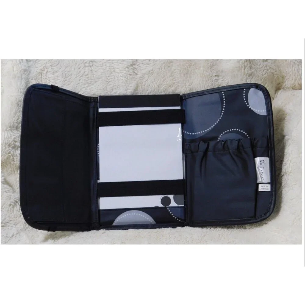 Thirty-One Black Happy Dot Tri-Fold and Go Organizer Notepad Holder